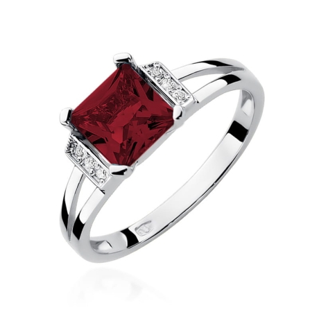 Przejdź do produktu Pierścionek zaręczynowy z białego złota z granatem i diamentami 0,03ct Fire Of Love 