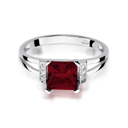 Pierścionek zaręczynowy z białego złota z granatem i diamentami 0,03ct Fire Of Love