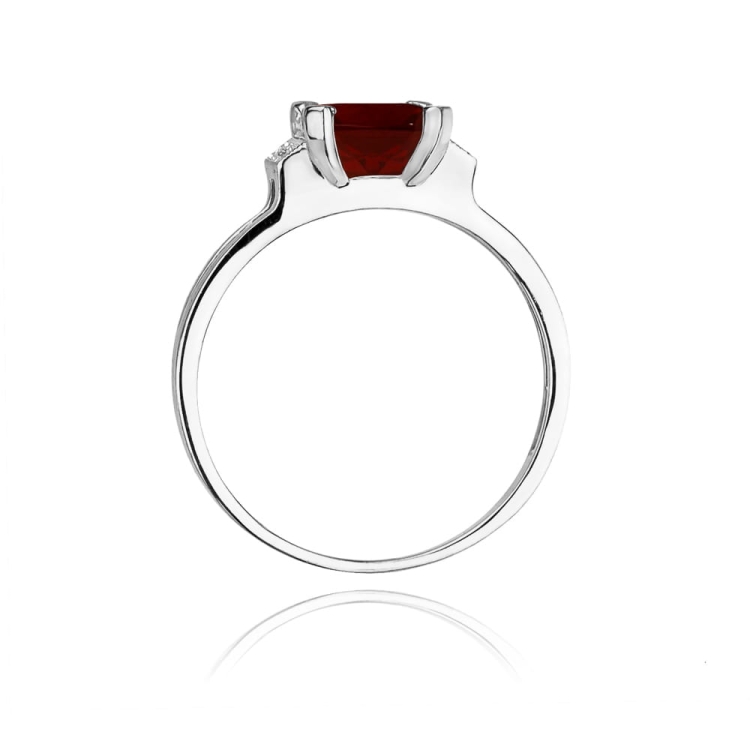 Pierścionek zaręczynowy z białego złota z granatem i diamentami 0,03ct Fire Of Love