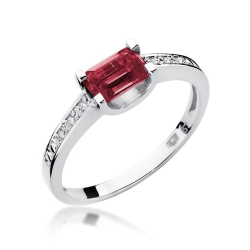 Pierścionek zaręczynowy z białego złota z rubinem i diamentami 0,03ct Fire Of Love