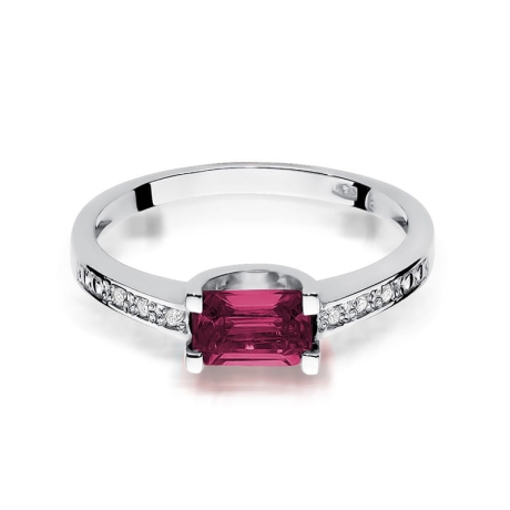 Przejdź do produktu Pierścionek zaręczynowy z białego złota z rubinem i diamentami 0,03ct Fire Of Love