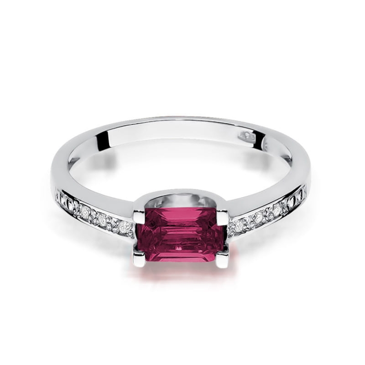 Pierścionek zaręczynowy z białego złota z rubinem i diamentami 0,03ct Fire Of Love
