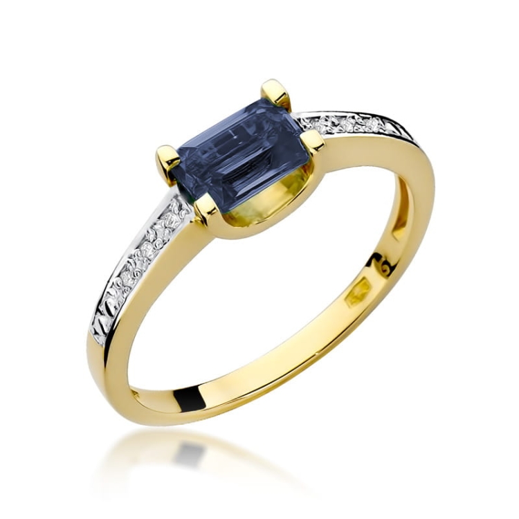 Pierścionek zaręczynowy z żółtego złota z szafirem i diamentami 0,03ct Fire Of Love