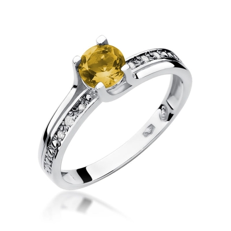 Przejdź do produktu Pierścionek zaręczynowy z białego złota z cytrynem i diamentami 0,03ct Fire Of Love
