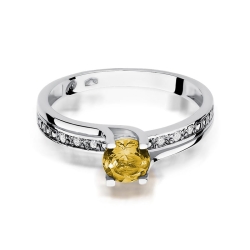 Pierścionek zaręczynowy z białego złota z cytrynem i diamentami 0,03ct Fire Of Love