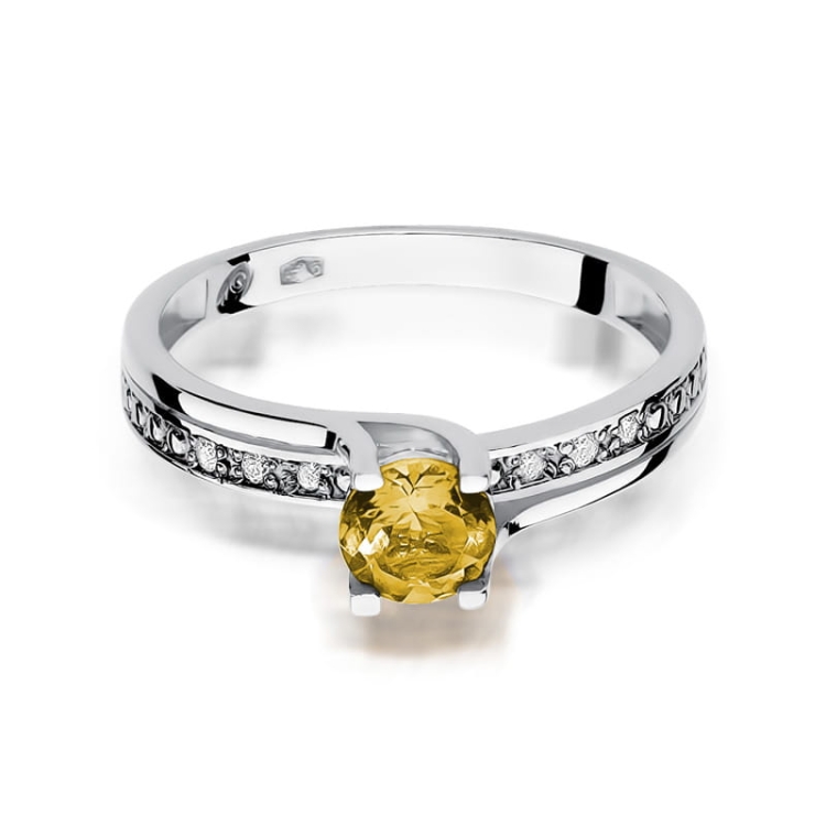 Pierścionek zaręczynowy z białego złota z cytrynem i diamentami 0,03ct Fire Of Love