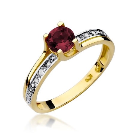 Przejdź do produktu Pierścionek zaręczynowy z żółtego złota z granatem i diamentami 0,03ct Fire Of Love