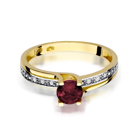 Przejdź do produktu Pierścionek zaręczynowy z żółtego złota z granatem i diamentami 0,03ct Fire Of Love