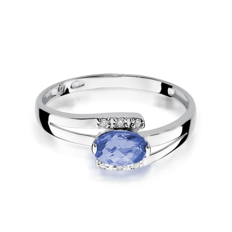 Przejdź do produktu Pierścionek zaręczynowy z białego złota z tanzanitem i diamentami 0,05ct Fire Of Love
