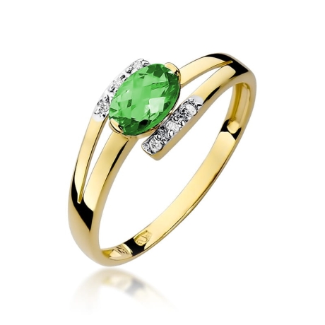 Przejdź do produktu Pierścionek zaręczynowy z żółtego złota z szmaragdem i diamentami 0,05ct Fire Of Love 
