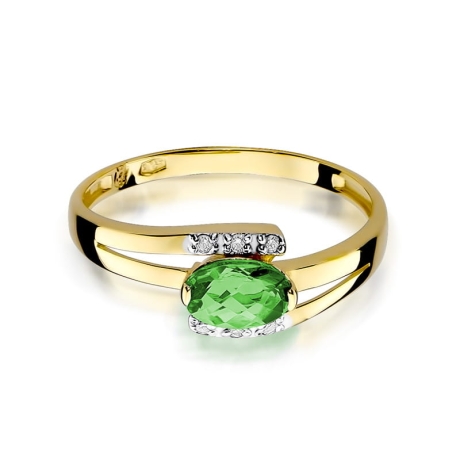 Przejdź do produktu Pierścionek zaręczynowy z żółtego złota z szmaragdem i diamentami 0,05ct Fire Of Love 