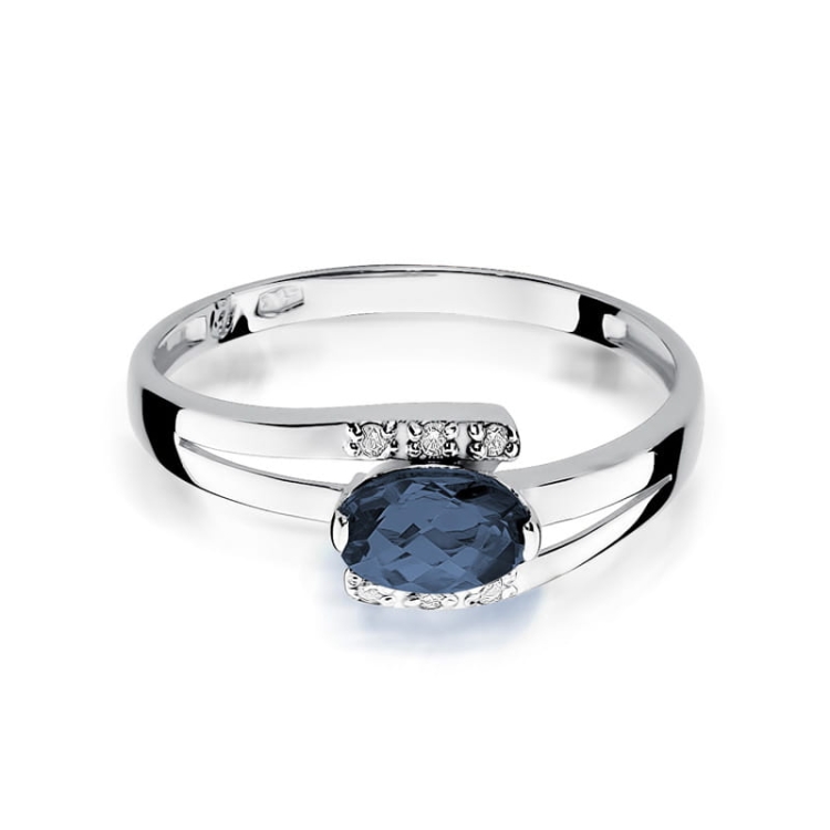 Pierścionek zaręczynowy z białego złota z szafirem i diamentami 0,05ct Fire Of Love
