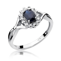 Pierścionek zaręczynowy z białego złota z szafirem i diamentami 0,12ct Fire Of Love
