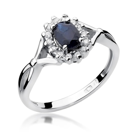 Przejdź do produktu Pierścionek zaręczynowy z białego złota z szafirem i diamentami 0,12ct Fire Of Love