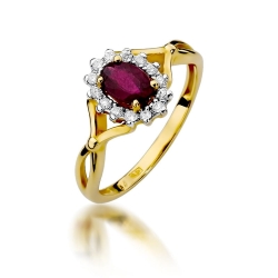 Pierścionek zaręczynowy z żółtego złota z rubinem i diamentami 0,12ct Fire Of Love