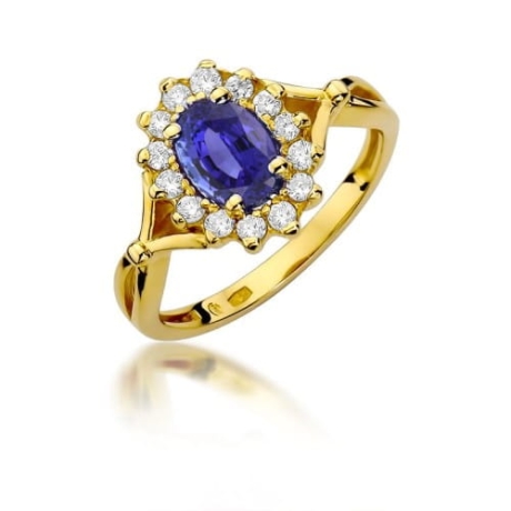 Przejdź do produktu Pierścionek zaręczynowy z żółtego złota z tanzanitem i diamentami 0,28ct Fire Of Love