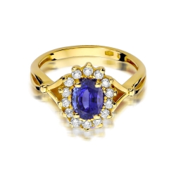 Pierścionek zaręczynowy z żółtego złota z tanzanitem i diamentami 0,28ct Fire Of Love