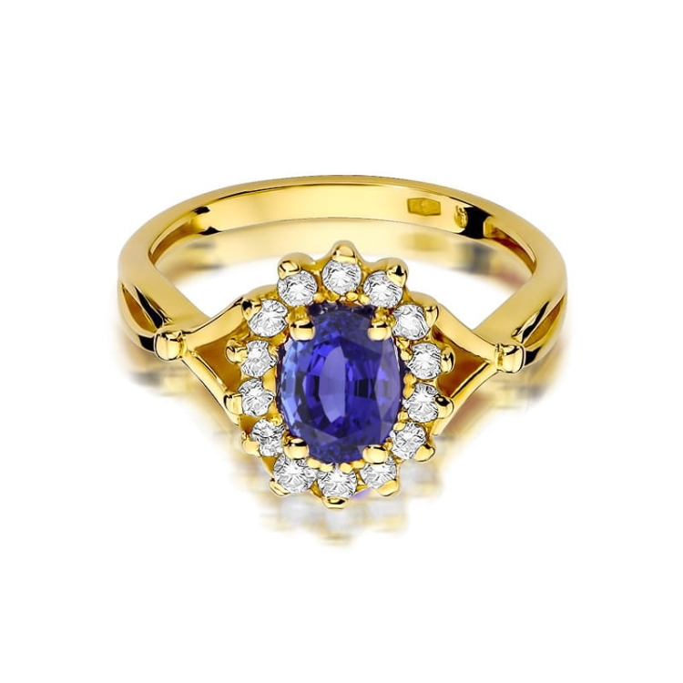 Pierścionek zaręczynowy z żółtego złota z tanzanitem i diamentami 0,28ct Fire Of Love
