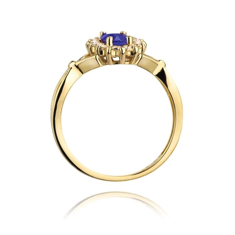 Pierścionek zaręczynowy z żółtego złota z tanzanitem i diamentami 0,28ct Fire Of Love