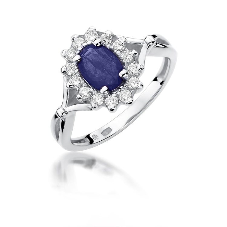 Pierścionek zaręczynowy z białego złota z szafirem i diamentami 0,28ct Fire Of Love