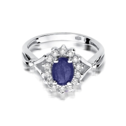 Pierścionek zaręczynowy z białego złota z szafirem i diamentami 0,28ct Fire Of Love