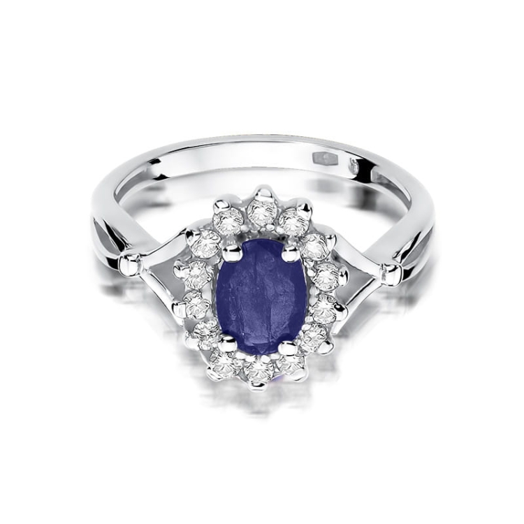 Pierścionek zaręczynowy z białego złota z szafirem i diamentami 0,28ct Fire Of Love
