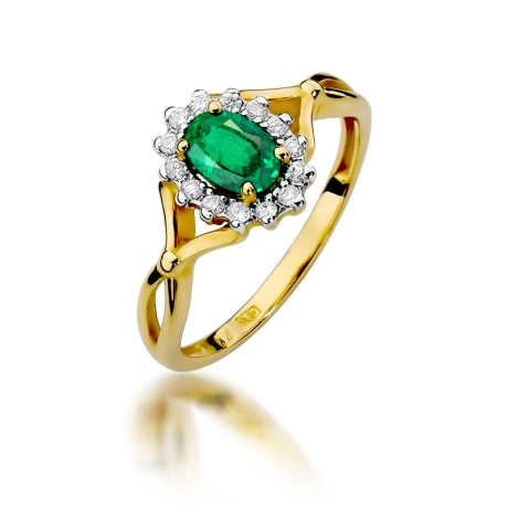 Przejdź do produktu Pierścionek zaręczynowy z żółtego złota z szmaragdem i diamentami 0,12ct Fire Of Love