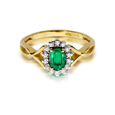 Przejdź do produktu Pierścionek zaręczynowy z żółtego złota z szmaragdem i diamentami 0,12ct Fire Of Love