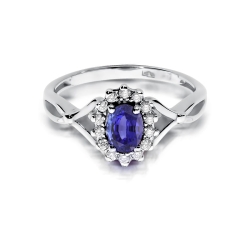Pierścionek zaręczynowy z białego złota z tanzanitem i diamentami 0,12ct Fire Of Love