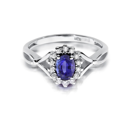 Przejdź do produktu Pierścionek zaręczynowy z białego złota z tanzanitem i diamentami 0,12ct Fire Of Love 