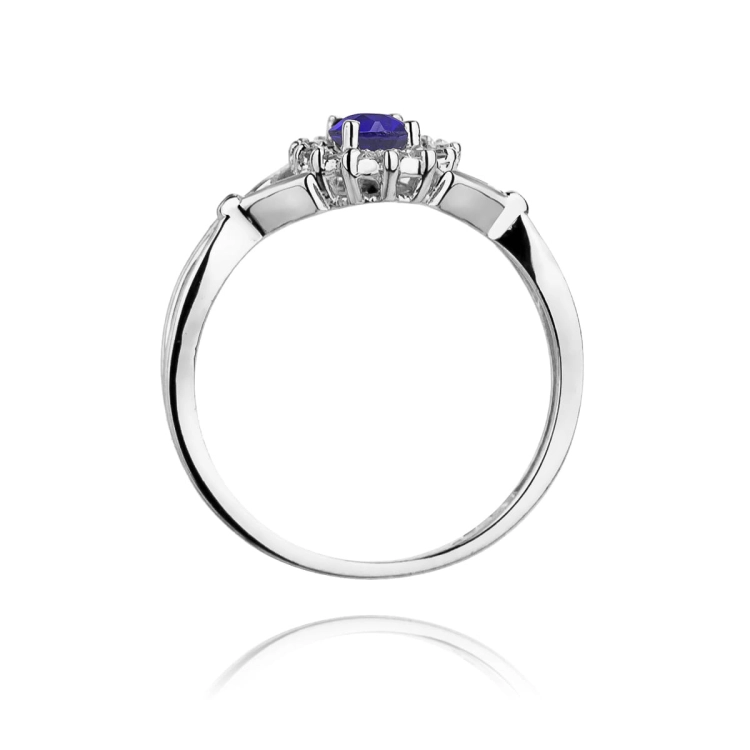 Pierścionek zaręczynowy z białego złota z tanzanitem i diamentami 0,12ct Fire Of Love