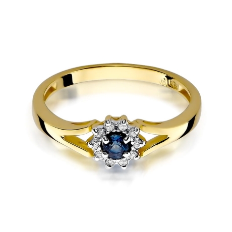 Przejdź do produktu Pierścionek zaręczynowy z żółtego złota z szafirem i diamentami 0,09ct Fire Of Love