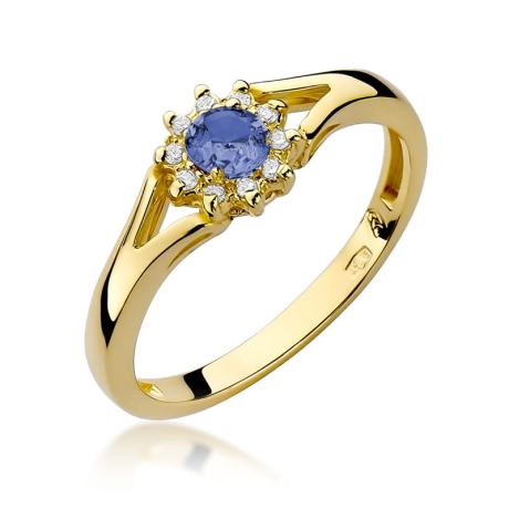 Przejdź do produktu Pierścionek zaręczynowy z żółtego złota z tanzanitem i diamentami 0,09ct Fire Of Love