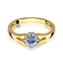 Pierścionek zaręczynowy z żółtego złota z tanzanitem i diamentami 0,09ct Fire Of Love