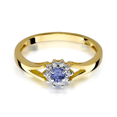 Przejdź do produktu Pierścionek zaręczynowy z żółtego złota z tanzanitem i diamentami 0,09ct Fire Of Love