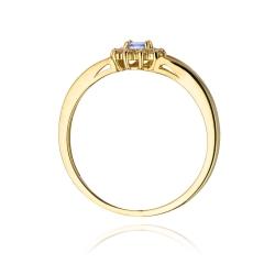 Pierścionek zaręczynowy z żółtego złota z tanzanitem i diamentami 0,09ct Fire Of Love