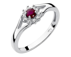 Pierścionek zaręczynowy z białego złota z rubinem i diamentami 0,09ct Fire Of Love