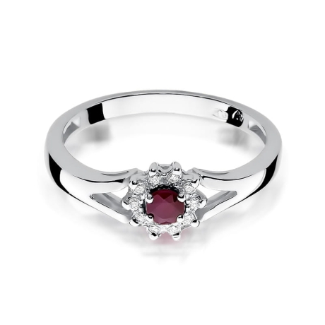 Przejdź do produktu Pierścionek zaręczynowy z białego złota z rubinem i diamentami 0,09ct Fire Of Love