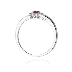 Pierścionek zaręczynowy z białego złota z rubinem i diamentami 0,09ct Fire Of Love