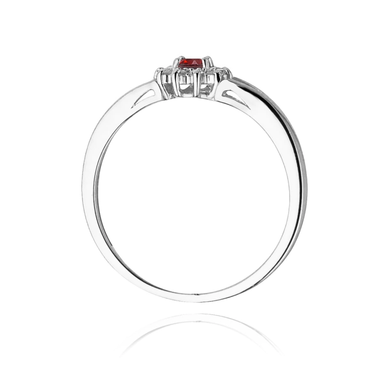 Pierścionek zaręczynowy z białego złota z rubinem i diamentami 0,09ct Fire Of Love