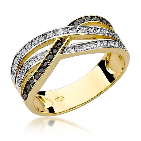 Przejdź do produktu Pierścionek zaręczynowy z żółtego złota z czarnymi i białymi diamentami 0,18ct Fire Of Love