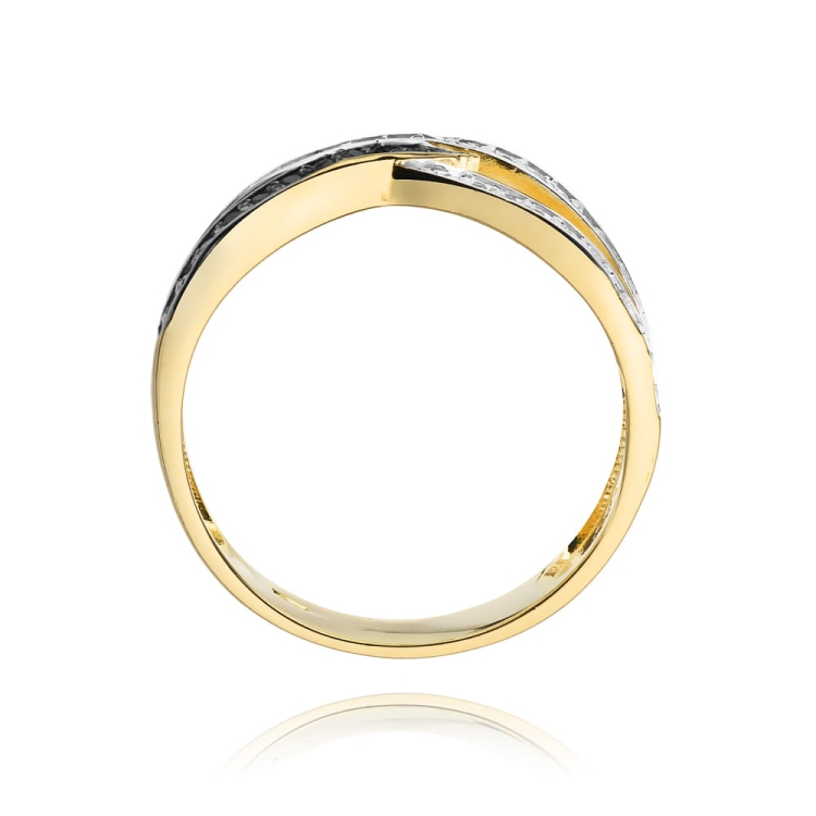 Pierścionek zaręczynowy z żółtego złota z czarnymi i białymi diamentami 0,18ct Fire Of Love