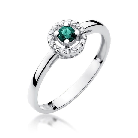 Przejdź do produktu Pierścionek zaręczynowy z białego złota z szmaragdem i diamentami 0,08ct Fire Of Love