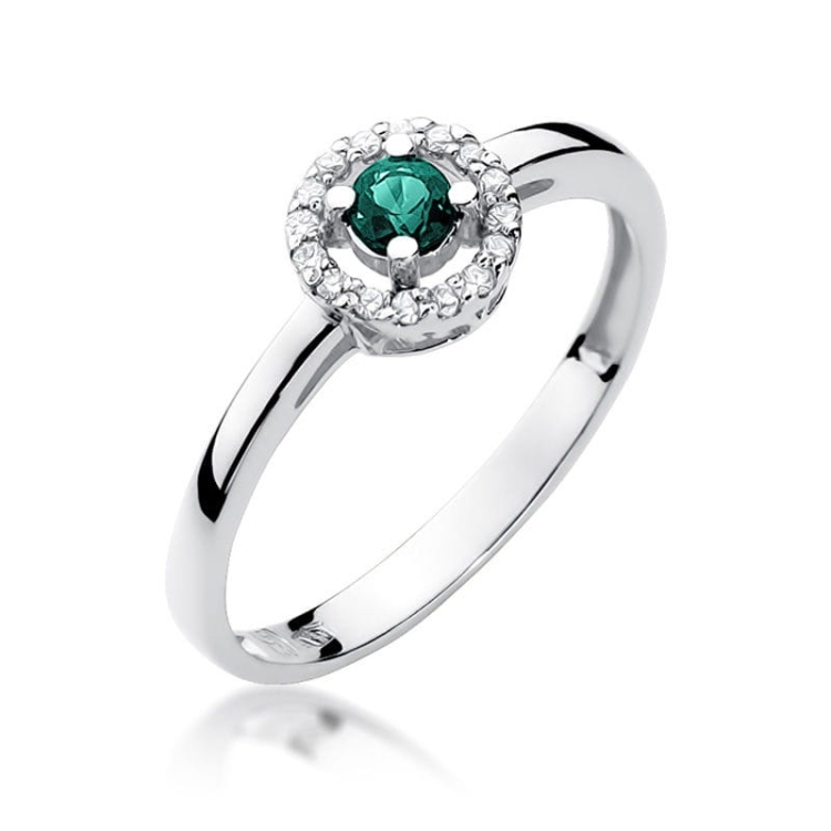 Pierścionek zaręczynowy z białego złota z szmaragdem i diamentami 0,08ct Fire Of Love