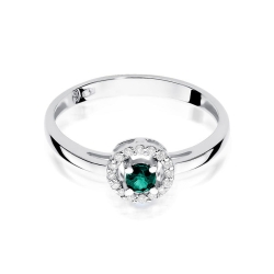 Pierścionek zaręczynowy z białego złota z szmaragdem i diamentami 0,08ct Fire Of Love