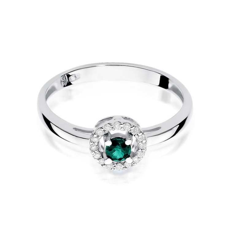 Pierścionek zaręczynowy z białego złota z szmaragdem i diamentami 0,08ct Fire Of Love