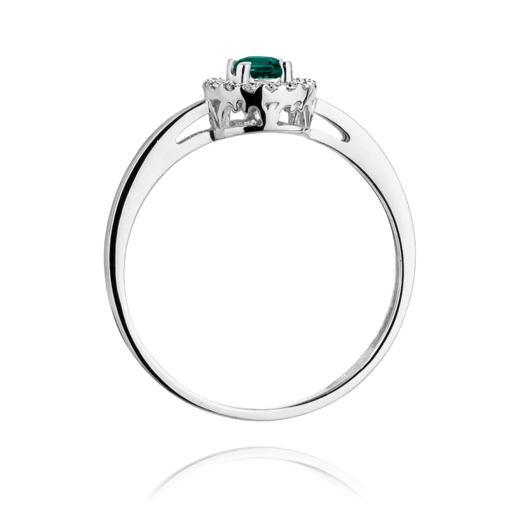 Pierścionek zaręczynowy z białego złota z szmaragdem i diamentami 0,08ct Fire Of Love