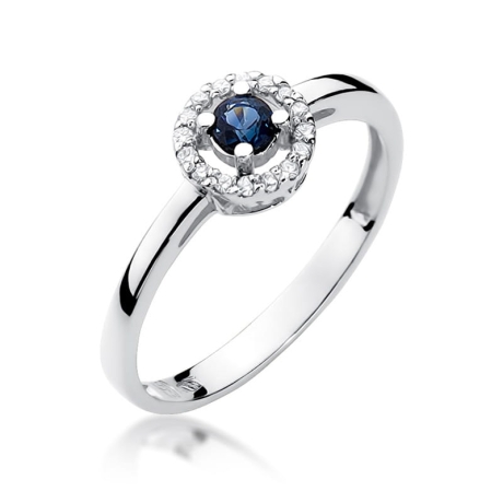Przejdź do produktu Pierścionek zaręczynowy z białego złota z szafirem i diamentami 0,08ct Fire Of Love 
