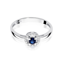 Pierścionek zaręczynowy z białego złota z szafirem i diamentami 0,08ct Fire Of Love