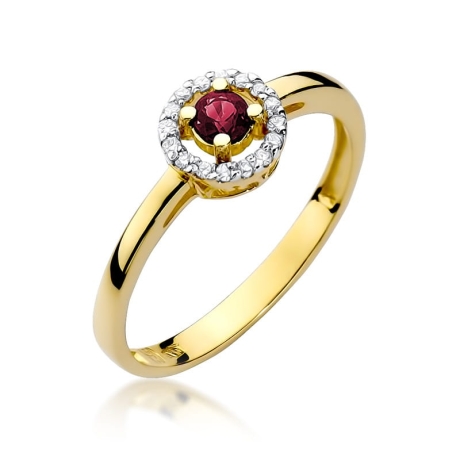 Przejdź do produktu Pierścionek zaręczynowy z żółtego złota z rubinem i diamentami 0,08ct Fire Of Love